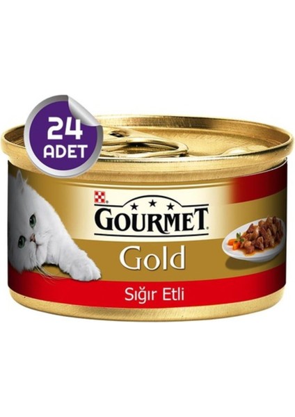 Gold Parça Etli Sığırlı Yetişkin Kedi Konserve Yaş Maması 24X85 gr