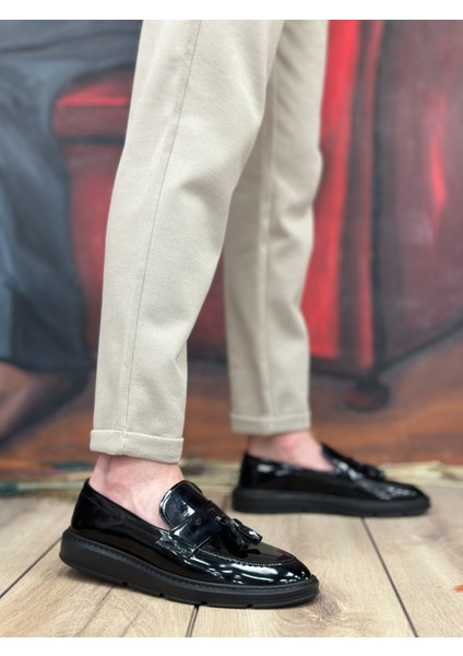 ET0005 Bağcıksız Yüksek Taban Klasik Rugan Kemerli Püsküllü Erkek Ayakkabı
