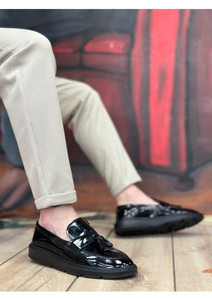 ET0005 Bağcıksız Yüksek Taban Klasik Rugan Kemerli Püsküllü Erkek Ayakkabı modelleri