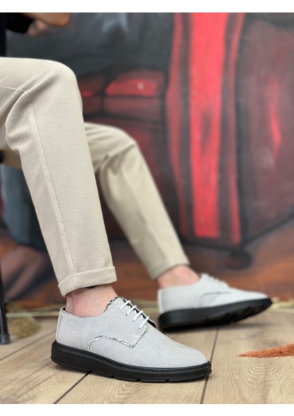 ET0003 Bağcıklı Klasik Spor Gri Renk Siyah Taban Keten Yüksek Taban Casual Erkek Ayakkabı