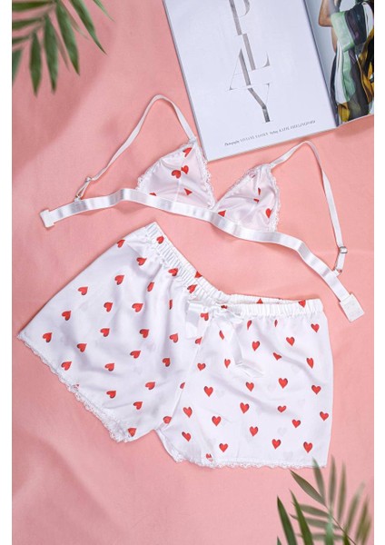 Kadın Ip Askılı Büstiyer Şort Saten Gecelik Takımı