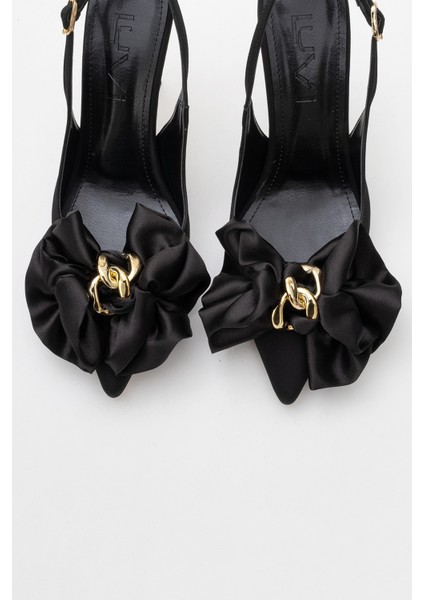 Noria Siyah Saten Çiçekli Kadın Ince Topuklu Ayakkabı fiyatları