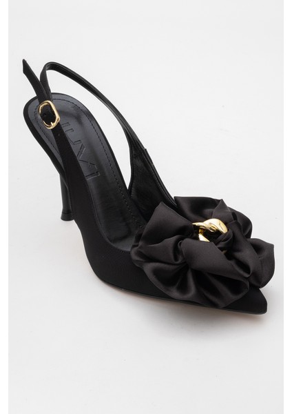 Noria Siyah Saten Çiçekli Kadın Ince Topuklu Ayakkabı modelleri
