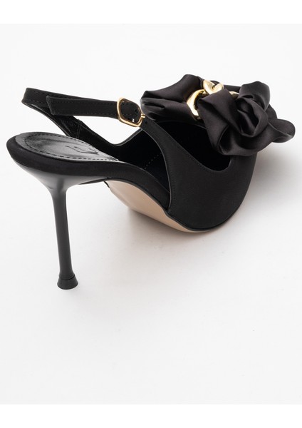 Noria Siyah Saten Çiçekli Kadın Ince Topuklu Ayakkabı indirimleri
