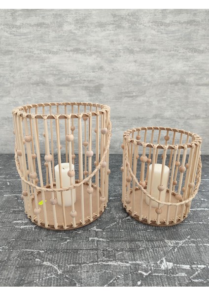 El Yapımı Boncuklu Bambu Fener 2li Set (25 cm - 20 cm ) modelleri