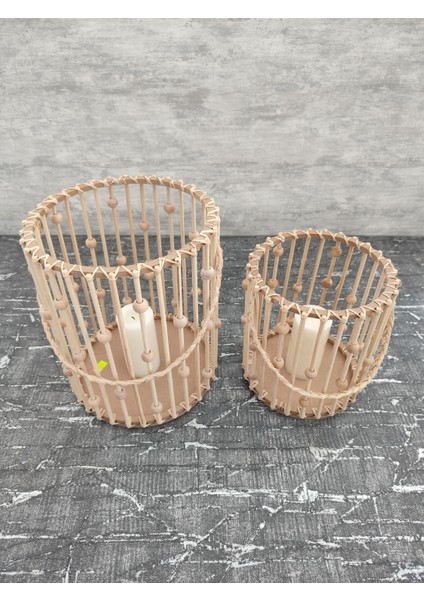 El Yapımı Boncuklu Bambu Fener 2li Set (25 cm - 20 cm ) fırsatları
