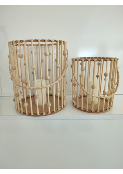 El Yapımı Boncuklu Bambu Fener 2li Set (25 cm - 20 cm ) indirimleri
