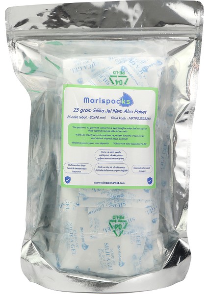 25 G x 25 Adet Silikajel Nem Alıcı Paket (Nonwoven, Metalize Doypack Ambalajda)