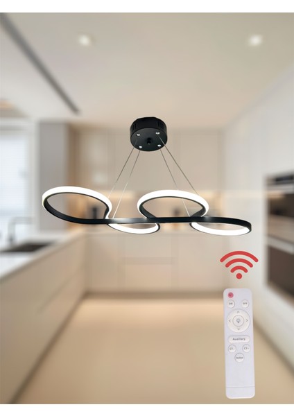 Modern Siyah Yılan Model Kumandalı 3 Renk (Beyaz / Sarı / Günışığı) LED Avize