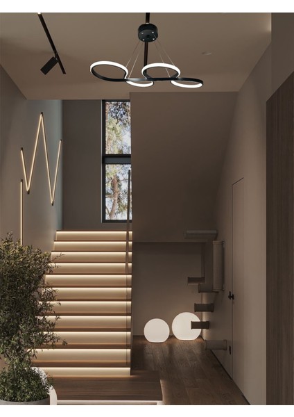 Modern Siyah Yılan Model Kumandalı 3 Renk (Beyaz / Sarı / Günışığı) LED Avize modelleri