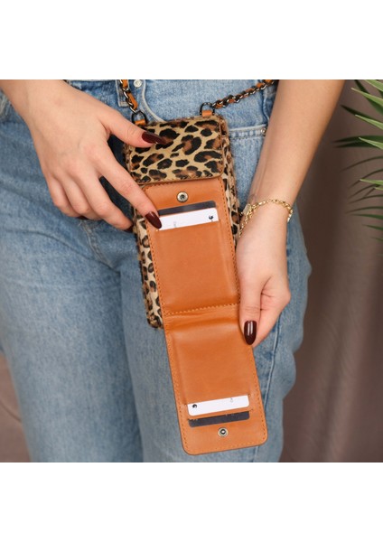 Lovell Hakiki Deri Telefon Bölmeli Kadın Askılı Çanta - Kartlıklı Telefon Cüzdanı - Tüylü Leopar modelleri
