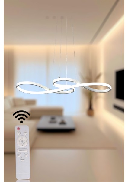 Modern Beyaz Yılan Model 3 Renk Kumandalı (Beyaz / Sarı / Günışığı) LED Avize