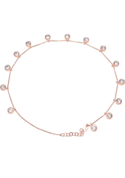 925 Ayar Gümüş Halhal Bileklik 12 Taşlı Pembe - Beyaz Taş