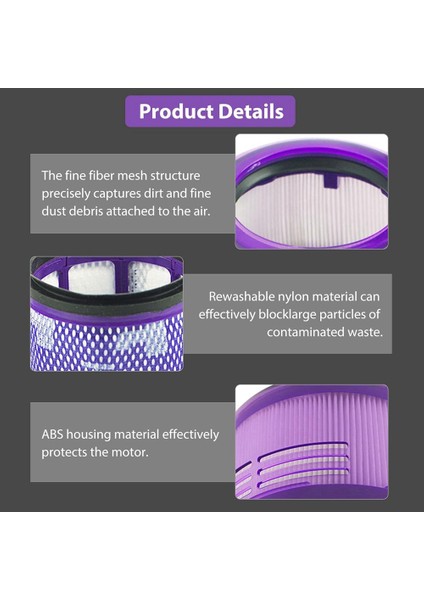 Dyson V12 Detect Slim, Slim Animal, Slim Absolute Elektrikli Süpürgeler Için 3 Adet Filtre Değişimi SV34 SV35 Temizleyici Filtre (Yurt Dışından) fiyatları