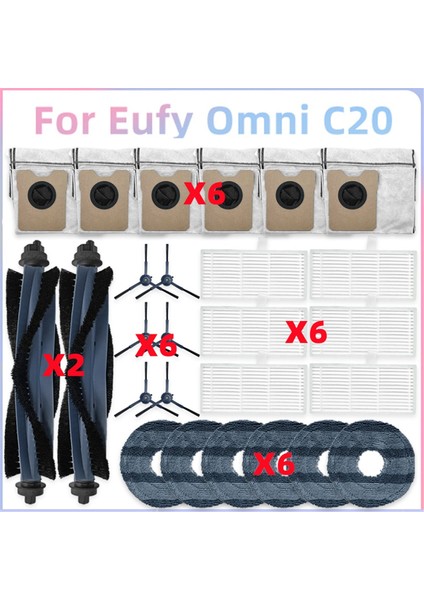 Eufy Omni C20 Vakum Parçaları Ana Silindir Yan Fırça Hepa Filtre Paspas Bezi Toz Torbaları Aksesuarları (Yurt Dışından)