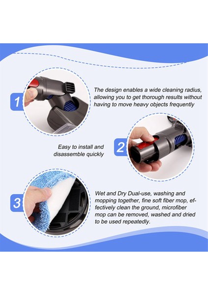 Dyson V15 V11 V10 V8 V7 Elektrikli Süpürgeler Için Elektrikli Paspas Başlığı Ataşmanı Çıkarılabilir Su Tankı 12 Tekrar Kullanılabilir Paspas (Yurt Dışından)