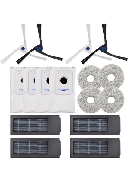 Ecovacs Deebot X2 / X2 Pro / DEX86 Robot Süpürge Için 16 Adet Yedek Parça Yan Fırça Filtresi Toz Torbası Paspas Bezi (Yurt Dışından)
