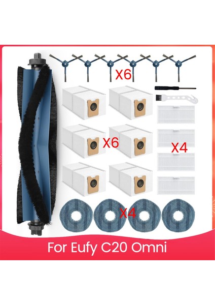 Eufy C20 Omni Robot Süpürgeler Için Yedek Parça Takımı Ana Yan Fırça Hepa Filtre Paspas Bezi Toz Torbaları (Yurt Dışından)