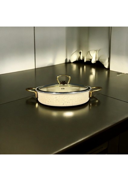 20 cm Krem Çift Kulp Granit Tava