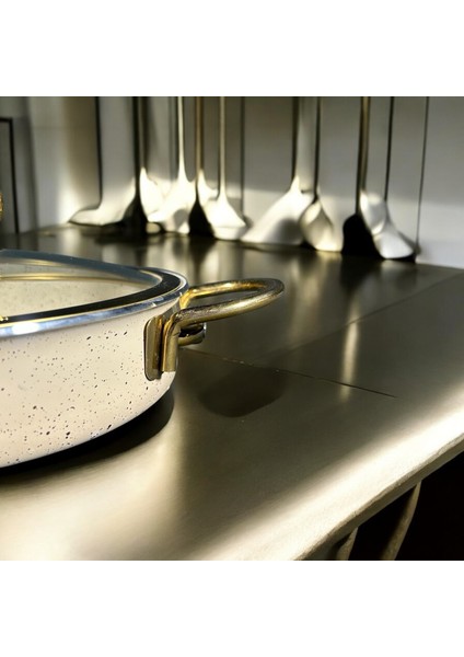 20 cm Krem Çift Kulp Granit Tava modelleri