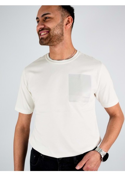 Sıfır Yaka Bisiklet Yaka Penye Likralı Beyaz Erkek Tshirt