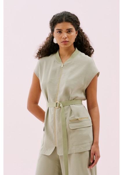 Önü Fermuarlı Düşük Omuz Yelek Yeşil Y2516010_012