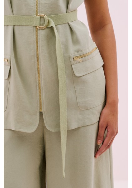 Önü Fermuarlı Düşük Omuz Yelek Yeşil Y2516010_012 fırsatları