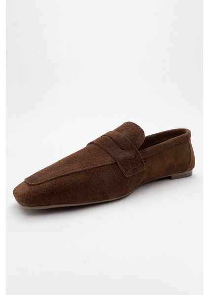 Morne Kahverengi Süet Deri Kadın Loafer Ayakkabı