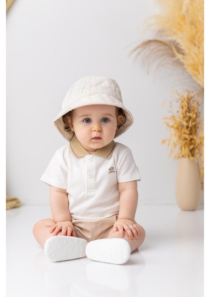 Erkek Bebek Polo Yaka T-Shirt - Ekru