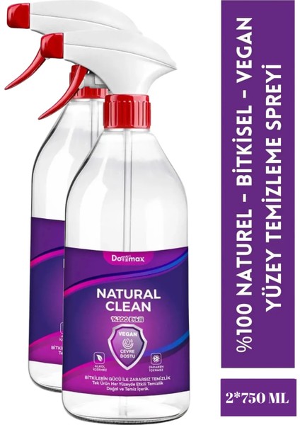 Çok Amaçlı %100 Bitkisel ve Vegan Genel Temizlik Spreyi. Tüm Yüzeylere Uygun. 2*750ML