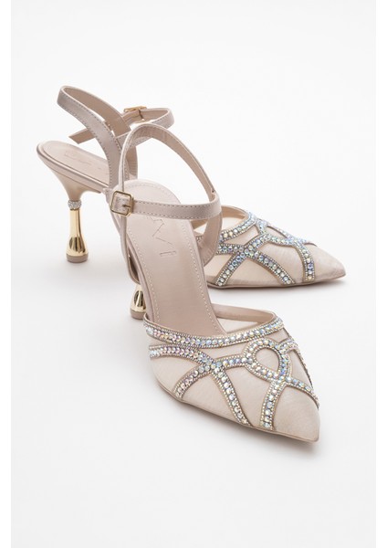 Volby Bej Saten Taşlı Kadın Abiye Ayakkabı