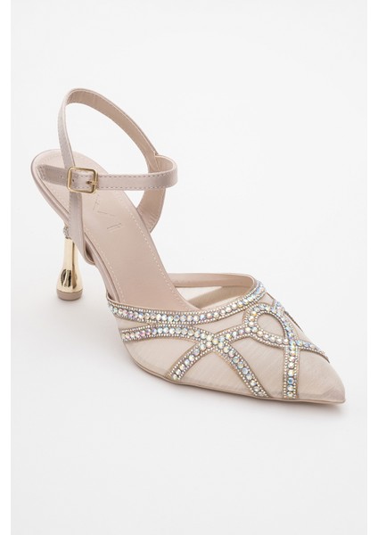 Volby Bej Saten Taşlı Kadın Abiye Ayakkabı modelleri