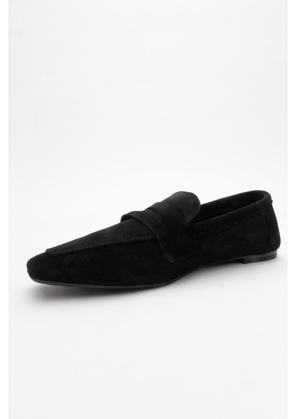 Morne Siyah Süet Deri Kadın Loafer Ayakkabı