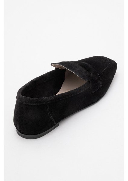 Morne Siyah Süet Deri Kadın Loafer Ayakkabı