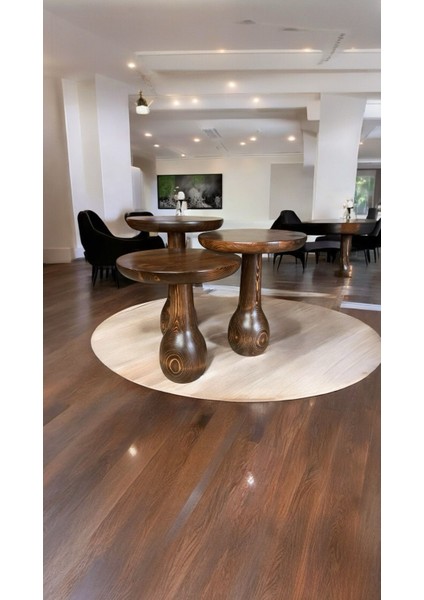 Wood Ahşap 3’lü Set Fitilli Mantar Yan Sehpa Vazo Model / Ceviz Renk / Zigon Sehpa Vernikli fiyatları