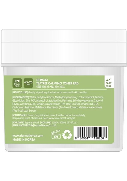 Teatree Calming Toner Pad 120’LI – Çay Ağacı Özlü Gözenek ve Yatıştırıcı Tonik Ped 200 ml