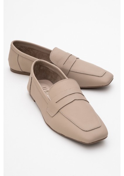 Morne Bej Cilt Deri Kadın Loafer Ayakkabı