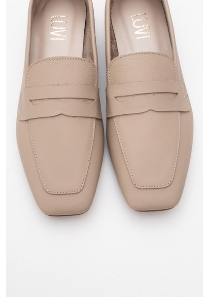 Morne Bej Cilt Deri Kadın Loafer Ayakkabı