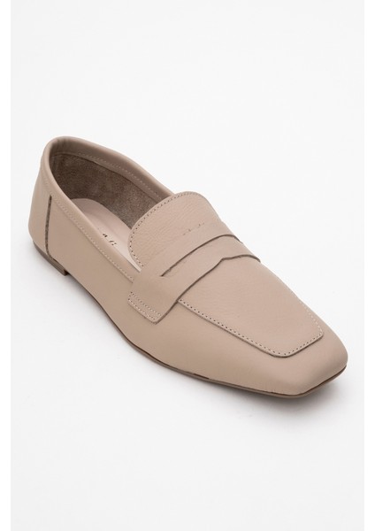 Morne Bej Cilt Deri Kadın Loafer Ayakkabı
