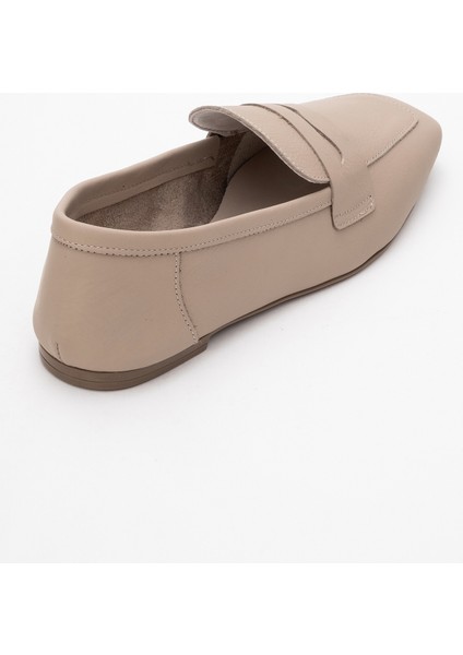Morne Bej Cilt Deri Kadın Loafer Ayakkabı