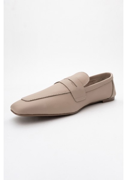 Morne Bej Cilt Deri Kadın Loafer Ayakkabı