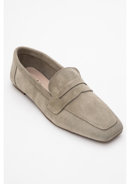 Morne Bej Süet Deri Kadın Loafer Ayakkabı modelleri
