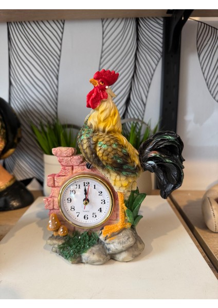 Dekoratif Horoz Masa Saat Polyester