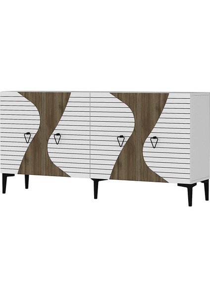 Genusct (KB150) Konsol Beyaz-Beyaz(Ceviz Desen)