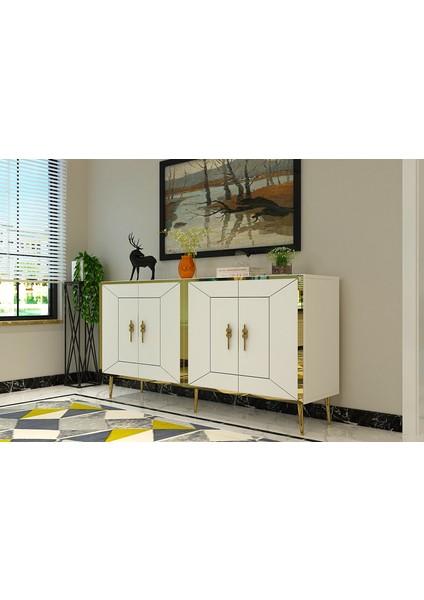 Torneo Konsol Tv Sehpası Çok Amaçlı Dolap 150 cm Beyaz Altın fiyatları