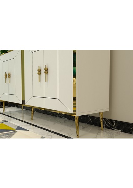 Torneo Konsol Tv Sehpası Çok Amaçlı Dolap 150 cm Beyaz Altın modelleri