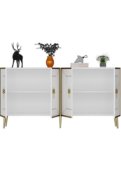 Torneo Konsol Tv Sehpası Çok Amaçlı Dolap 150 cm Beyaz Altın fırsatları