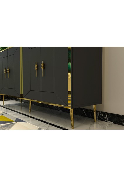 Torneo Konsol Tv Sehpası Çok Amaçlı Dolap 150 cm Antrasit Altın modelleri