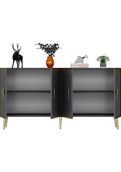 Torneo Konsol Tv Sehpası Çok Amaçlı Dolap 150 cm Antrasit Altın fırsatları