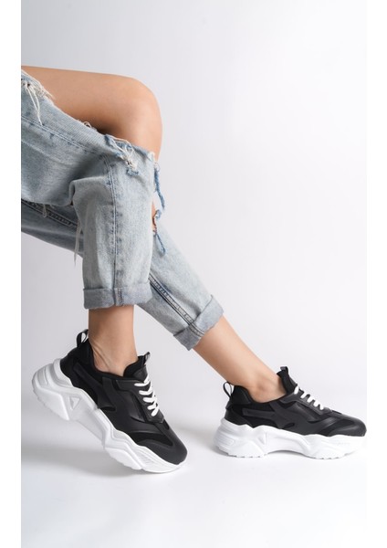 Flexstep Ortopedik Tabanlı Triko Spor Ayakkabı Siyah Beyaz